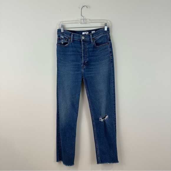 Re/Done Blue Distressed Raw Hem Straight Slim Jeans Size 29 Women's - Picture 1 of 7